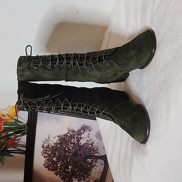 NEW Colin Stuart Victoria Secret Green Lace Up Moto Combat Boots Bohemian Army - Picture 3 of 14